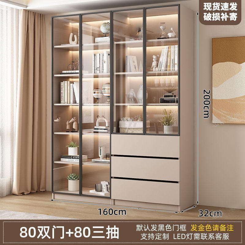 新中式书柜一门到顶加高客厅带玻璃门展示储物柜家用书房门墙书架|undefined