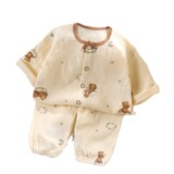 Тонкая хлопковая марлевая детская летняя пижама, детский лонгслив, нарукавники, комплект