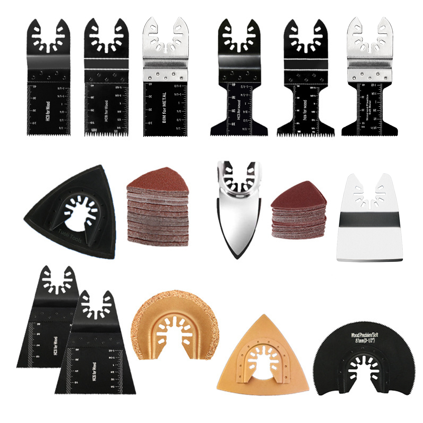 124 piezas universal tesoro accesorios traje carpintería herramientas eléctricas hoja de sierra oscilante pala hoja transfronteriza Venta caliente