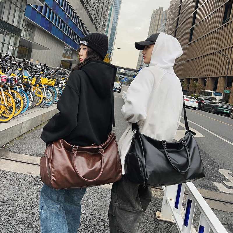 クロスボーダー純色スポーツフィットネスバッグ男性大容量皮質荷物バッグ女性ファッション高級感手提げ旅行バッグ|undefined
