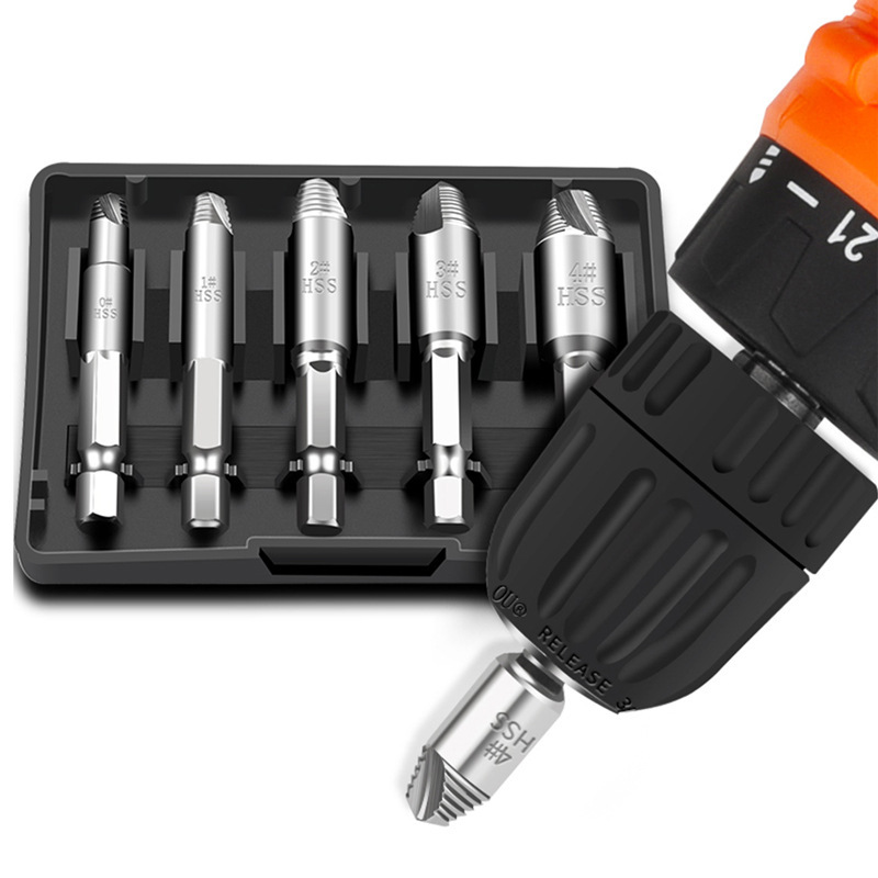ネジ取り出し器5pcsシングルヘッドチタン高速鋼滑り止め糸切れ取り出しツール六角柄ネジ取り出し器|undefined