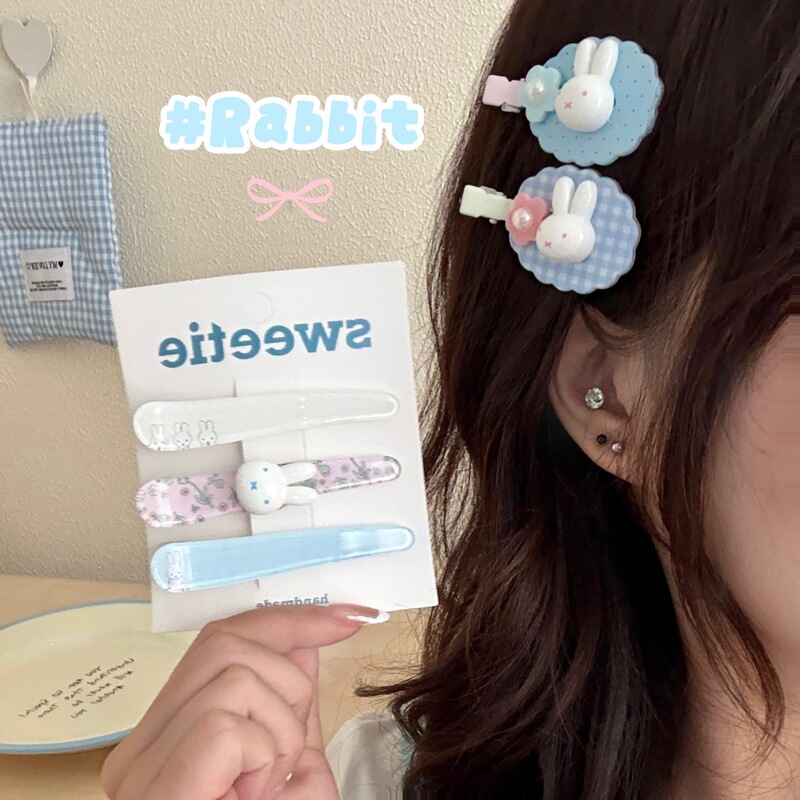 Cute Cartoon Rabbit Hair Clip Set, Korean Style High-End Hairpin, Side Bangs Clip, High-Value Straight Clip