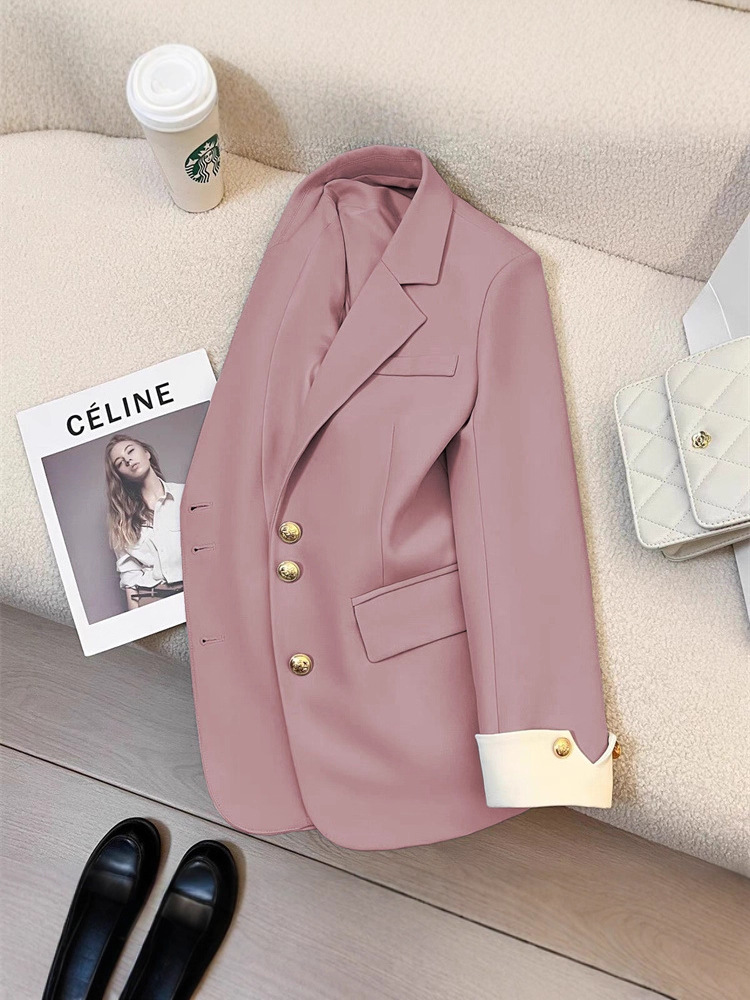 Qadın üçün çəhrayı blazer, Koreya üslubu, zərif ofis gödəkçəsi