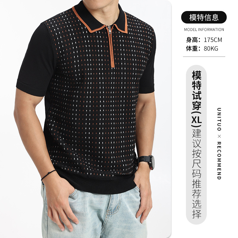 Europa y Estados Unidos transfronterizos hombres de alto nivel de hielo de seda de punto polo camiseta de negocios de moda casual con cuello camiseta de polo para hombres