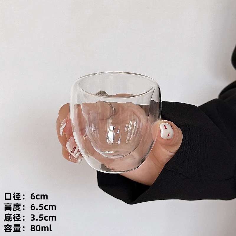 Taza de vidrio de doble capa transparente aislante térmico de viento ins simple, taza de café americano para el hogar, taza de café con leche, taza de agua potable