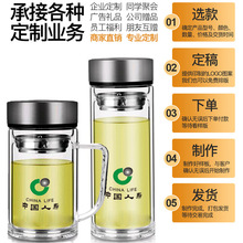 廠家雙層玻璃杯批發廣告logo印字禮品水杯紀念品茶杯中國人壽現貨