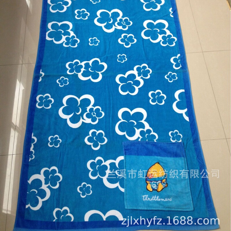 [Customized] Pure Cotton Beach Towel and Bath Towel with Reactive Printing, Adult Extra Thickeneded Beach Bath Towel with Flap Pocket Pantss