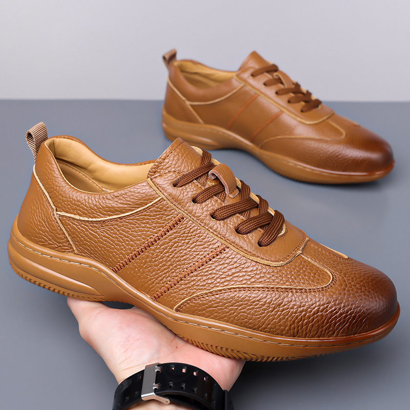 Chaussures homme en cuir style coréen décontractées respirantes_voghion.com