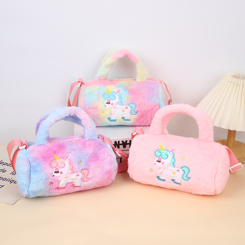 Nuevo cartón de dibujos animados portátil diagonal bolsas de hombro unicornio bolsas de juguetes de peluche para niños agarrar muñecas bolsas de regalo