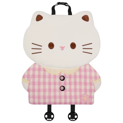 Seat Cushion, Lumbar Pillow, Headrest - plaid-three-dimensional-cat-cushion-pink-backrest