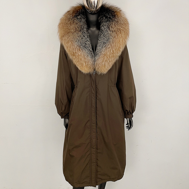 Foreign Trade Cross-Border 25 New Long Style Over-The-Knee High-End Fox Fur Collar Elegant Parka down Jacket Fur Coat