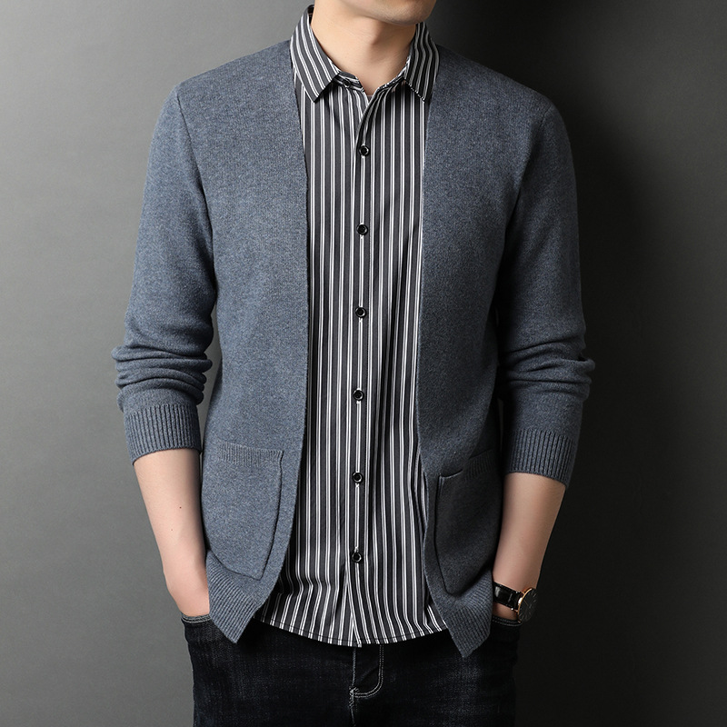 2021春秋季开衫毛衣男韩版轻商务休闲绅士青年外穿针织衫外套潮流|ms