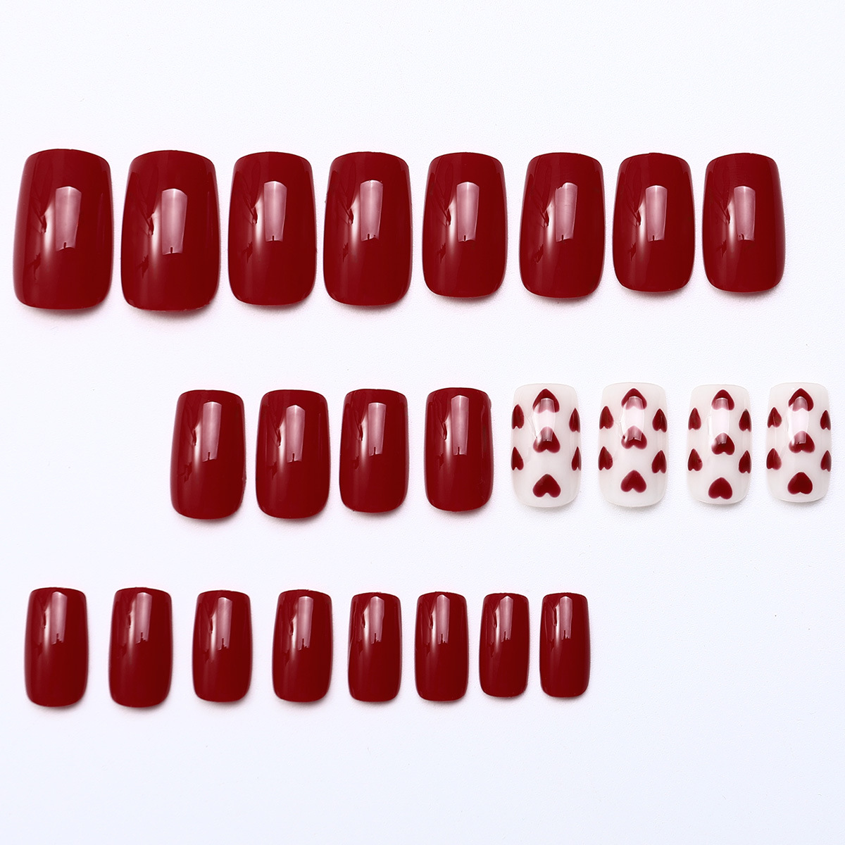 Explosiones transfronterizas de manicuría para usar uñas en el día de San Valentín rojo pequeño amor largo para usar uñas falsas de alta calidad