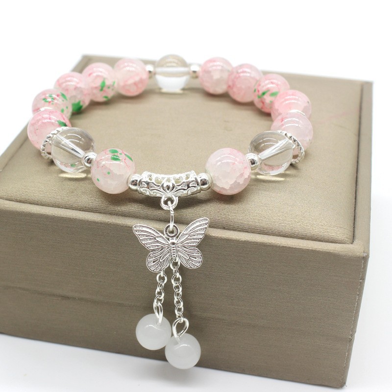 10mm 옥 깨진 나비-핑크 그린