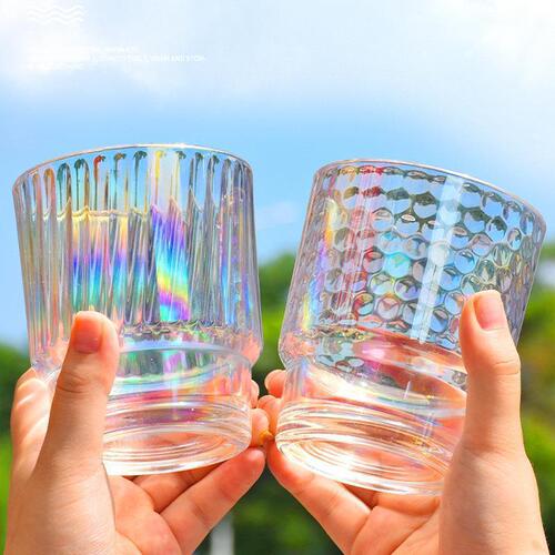 Soy Milk Cup, Colorful Glass Aurora Cup, High-Looking Straw Cup, Internet Celebrity Office Straw Cup, Laser Bamboo Cup