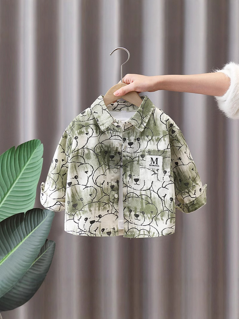 7635 Camisa de teñido anudado de oso para niños Camisa de primavera y otoño para niños guapos 2025 nueva ropa de primavera ropa de moda primavera
