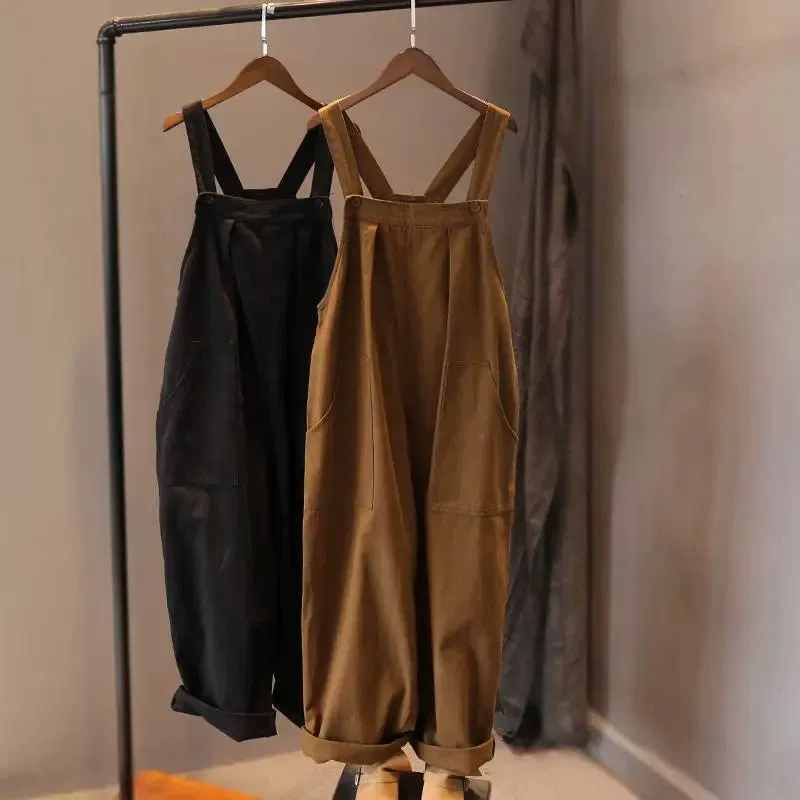 ins Гонконгский стиль ретро рабочий комбинезон большого размера для студенток Корейский стиль свободные весенне-летние новые цельные широкие брюки модные