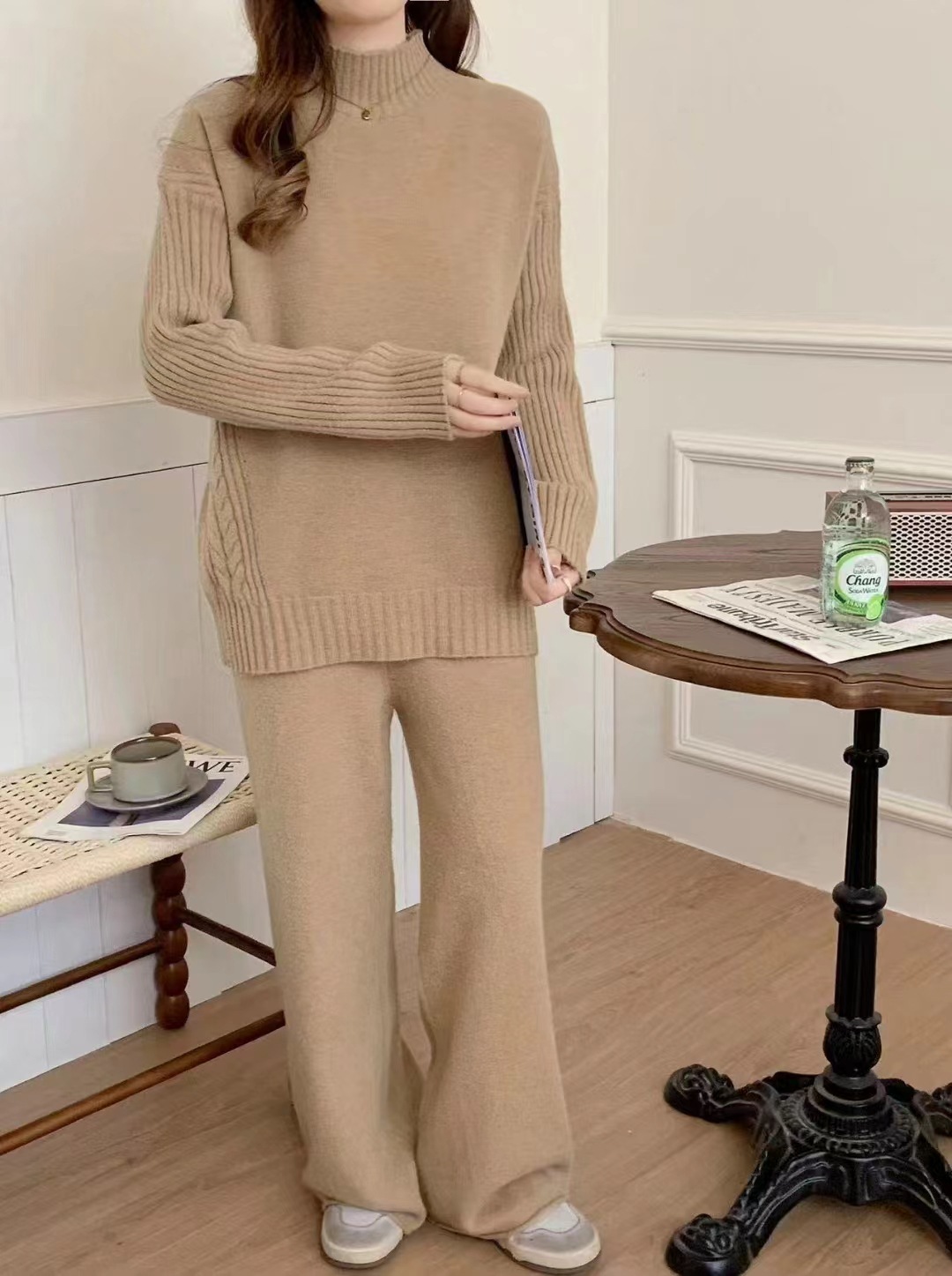 Loose Fit Type Daily Women's Casual Solid Color Nylon Polyester Pant Co-ord Set Pants Sets