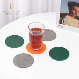 圆形纯色杯垫PU皮革隔热餐垫家用客厅厨房免洗防油防滑隔热茶杯垫