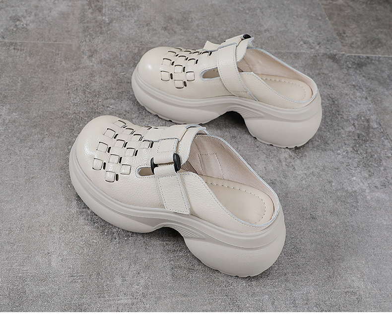 Sandal cao gót nữ mũi nhọn đế dày, phong cách thủ công dân tộc, gót 9 cm — màu be chi tiết 15