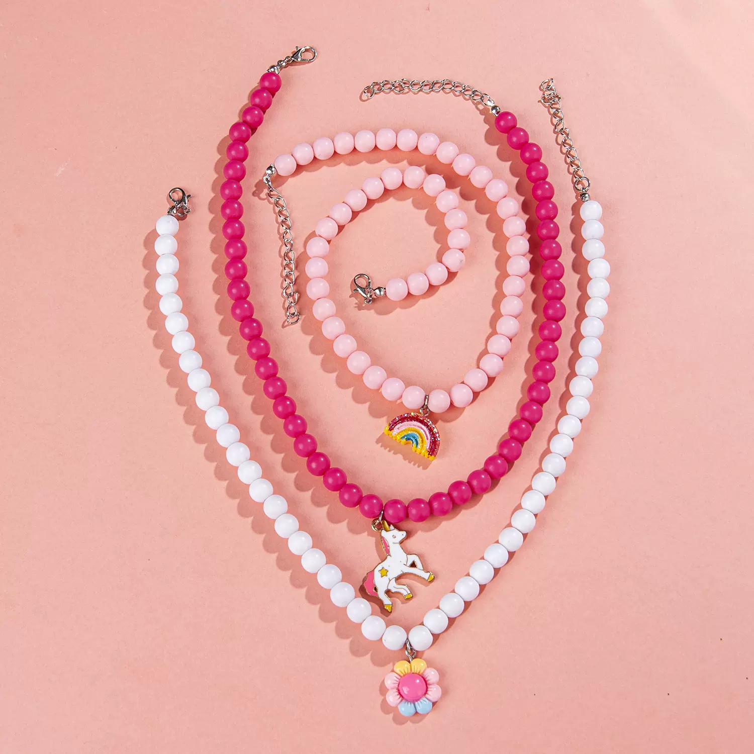 新品跨境儿童项链可爱独角兽彩虹花朵项链女童可爱百搭首饰饰品