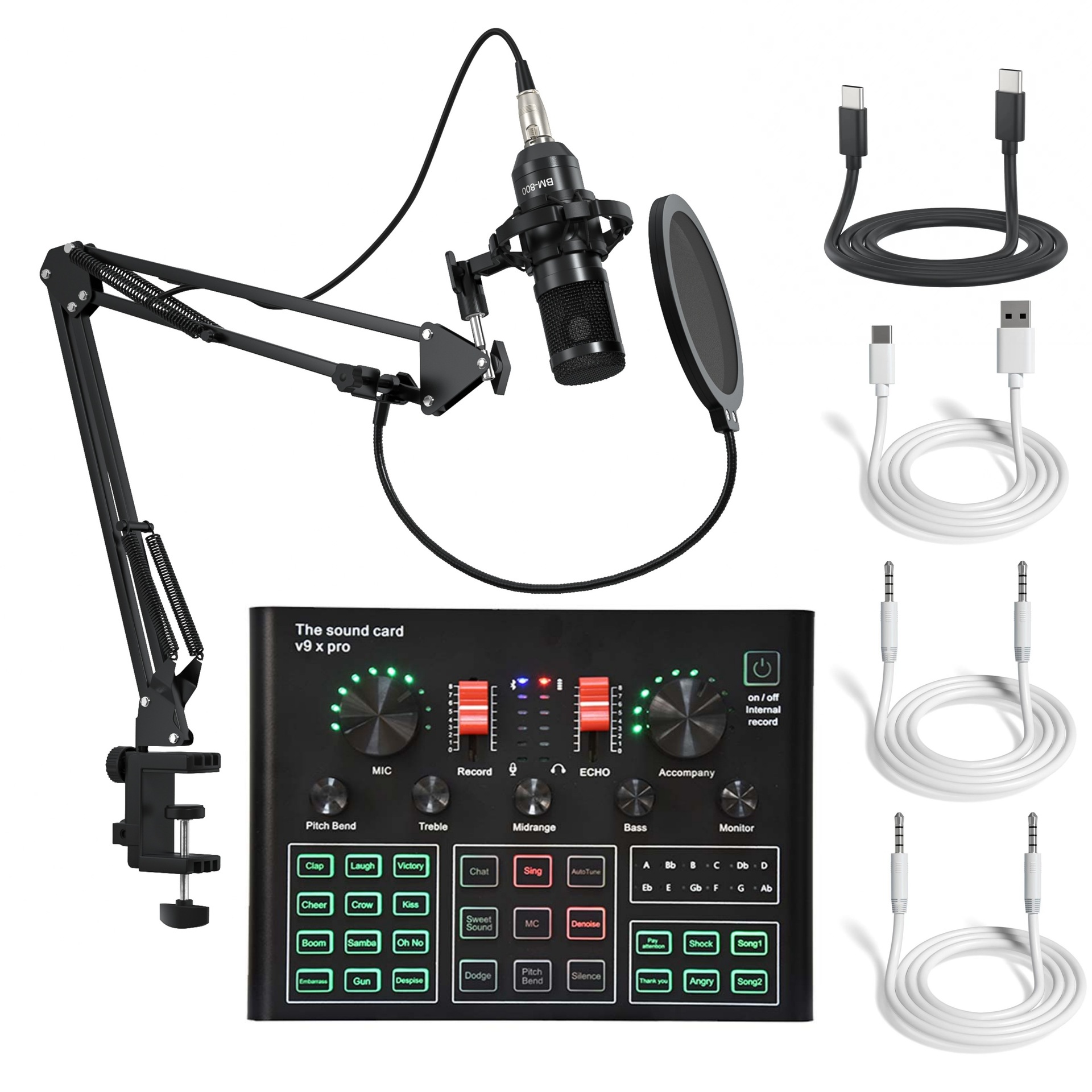 Live Broadcast Microphone Set, Mobile Live Broadcast Sound Card, Computer Recording Sound Card All-In-One Machine, Sound Card Live Broadcast Complete Set