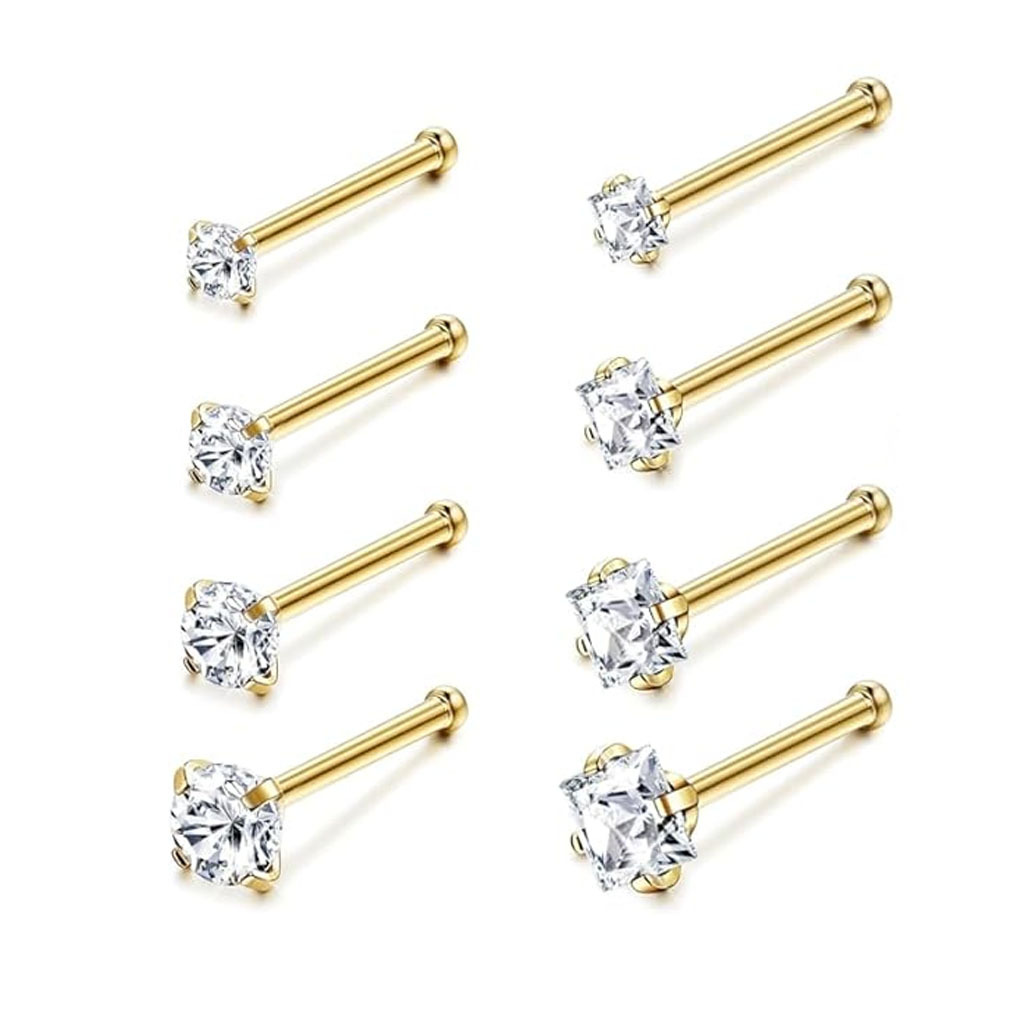 Set Of Titanium Nose Studs With Zirconia In Square And Round Styles_voghion.com