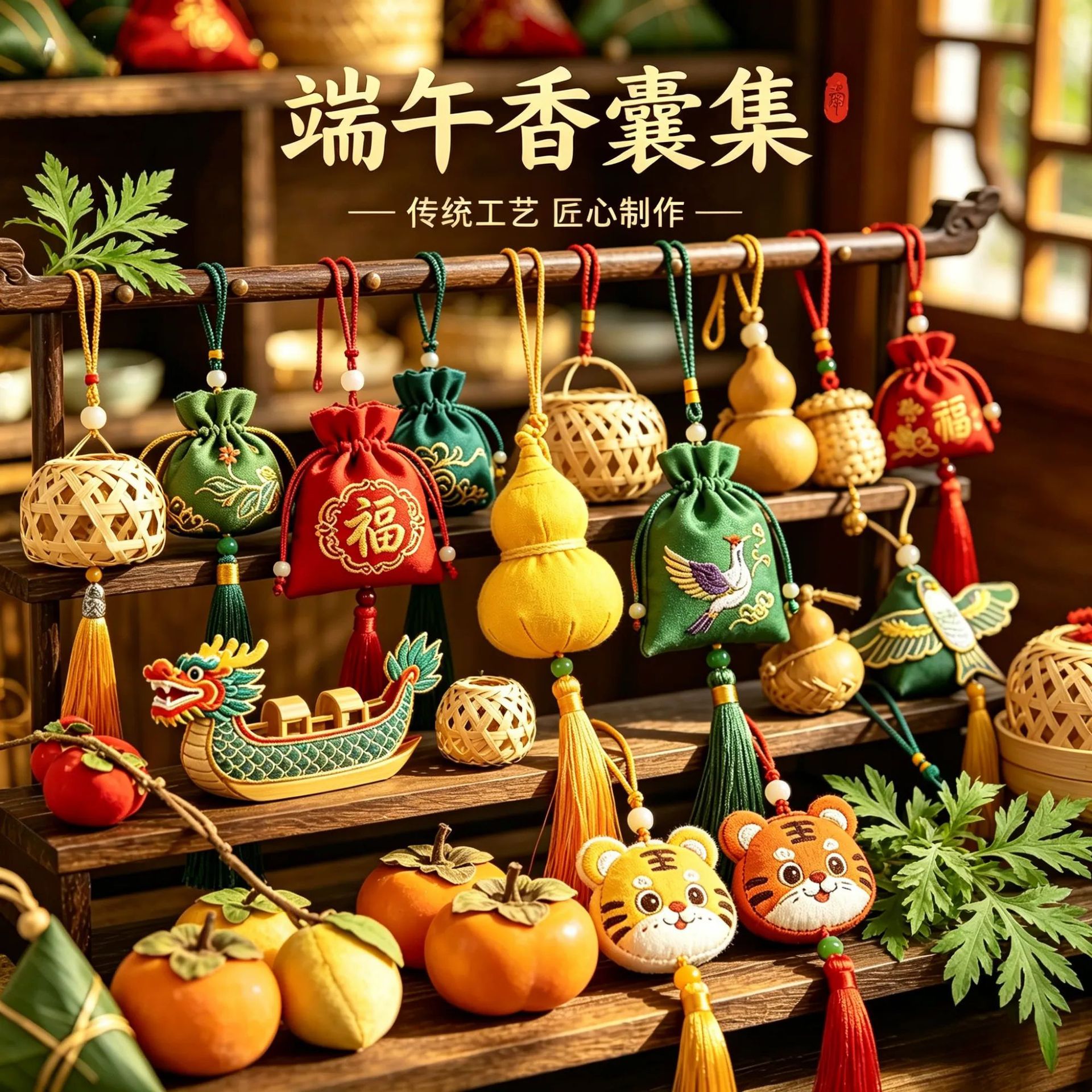 葫芦柿子香囊挂件端午节祈福文创伴手礼景区公司艾草香包节日礼盒