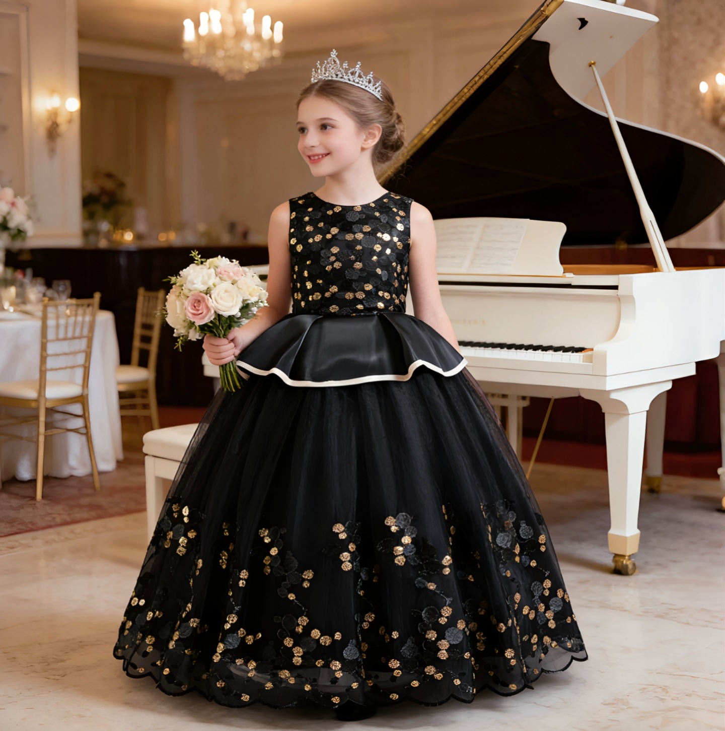 Europa y los Estados Unidos transfronterizos niños vestidos de sequillas chicas temperamento vestido de princesa de estilo largo en stock 8020