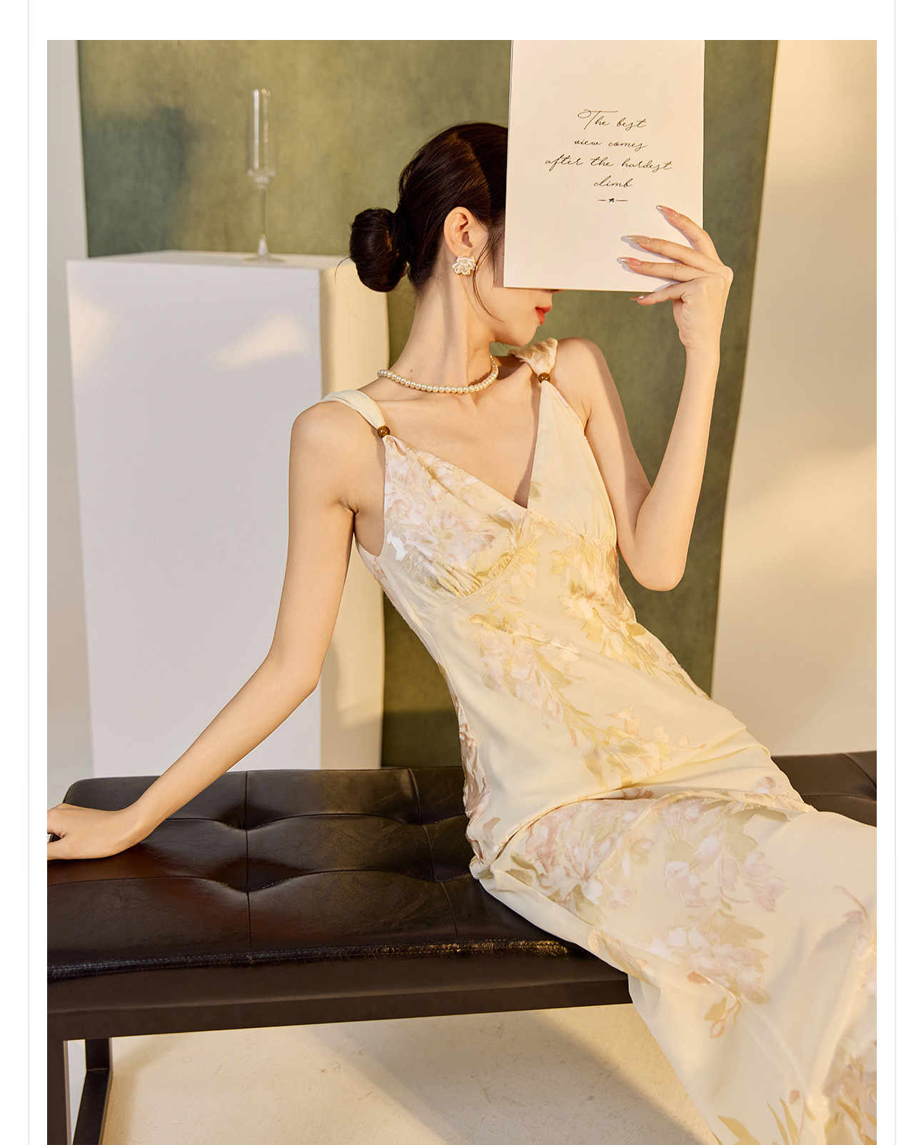 Váy bodycon ôm sát họa tiết phong cách Trung Hoa mùa hè, chất rayon mềm mại — Màu trắng be chi tiết 3