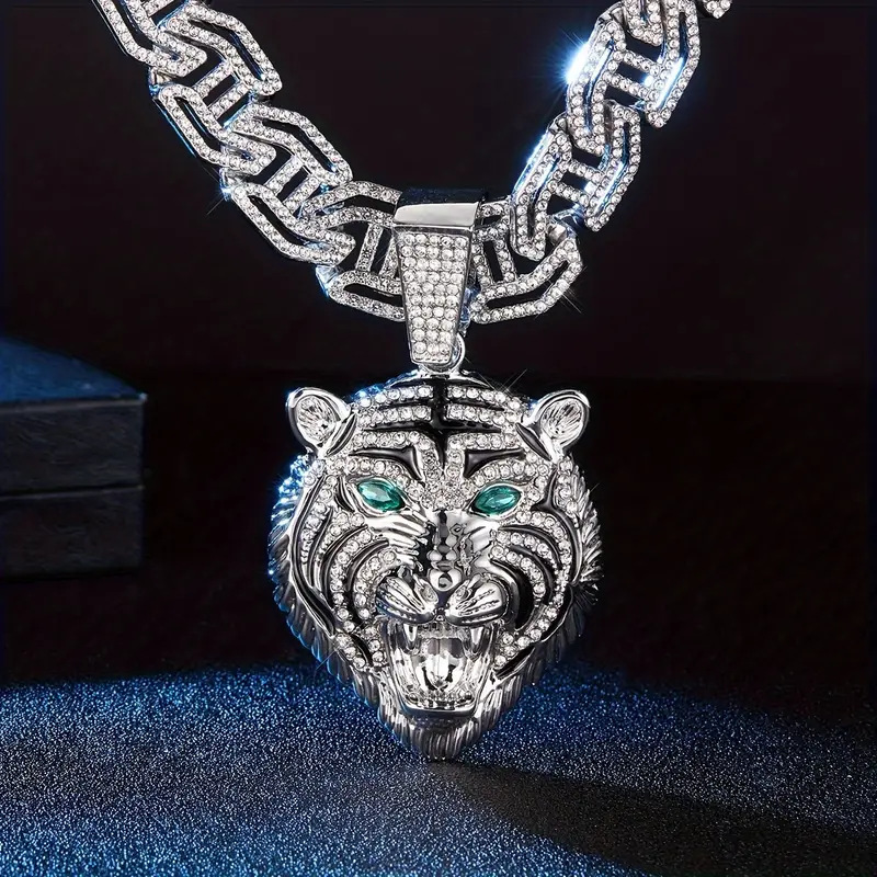Collana catena cubana da uomo con pendente testa di tigre_voghion.com
