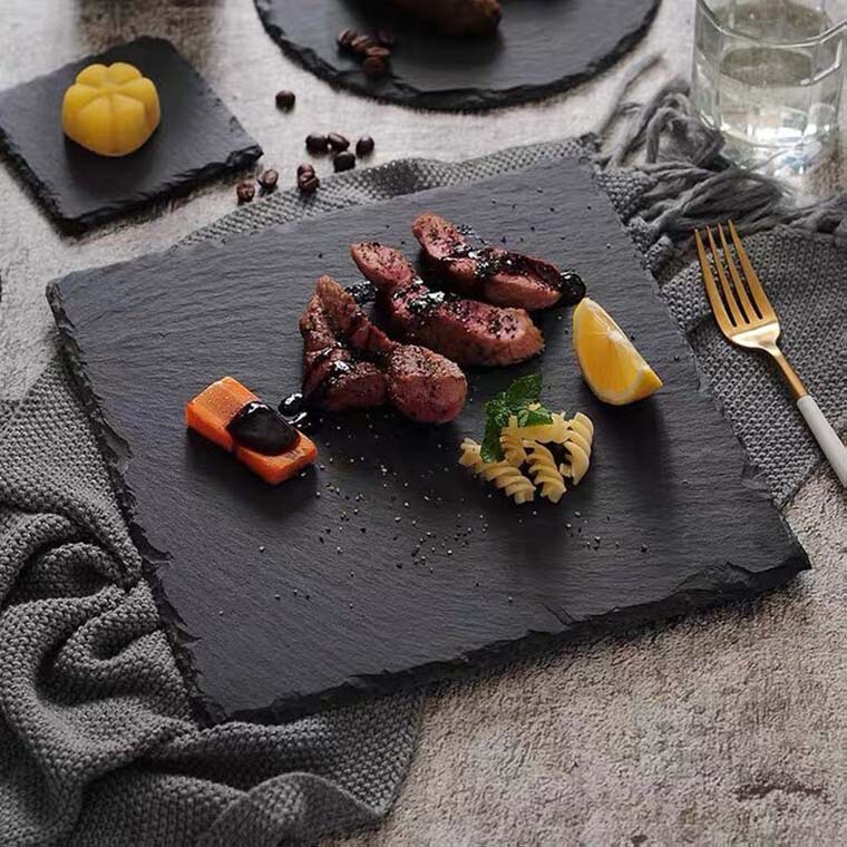 Japanese-Korean Style Slate Dinner Plate Dessert Sushi Plate Western Food Black Slate Plate Tableware Flat Plate Japanese Barbecue Steak Plate