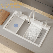 白色飞雨3.0纳米涂层厨房水槽304不锈钢洗碗槽洗杯器大单槽 B02