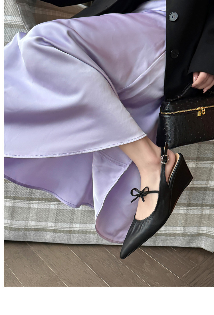 Giày Mary Jane nữ mũi nhọn đế xuồng, xăng đan bít mũi nơ bướm — Màu đen chi tiết 13