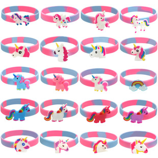 Cross-border unicorn bracelet PVC soft rubber segment color silicone wrist strap children cartoon hand bad gift party gift