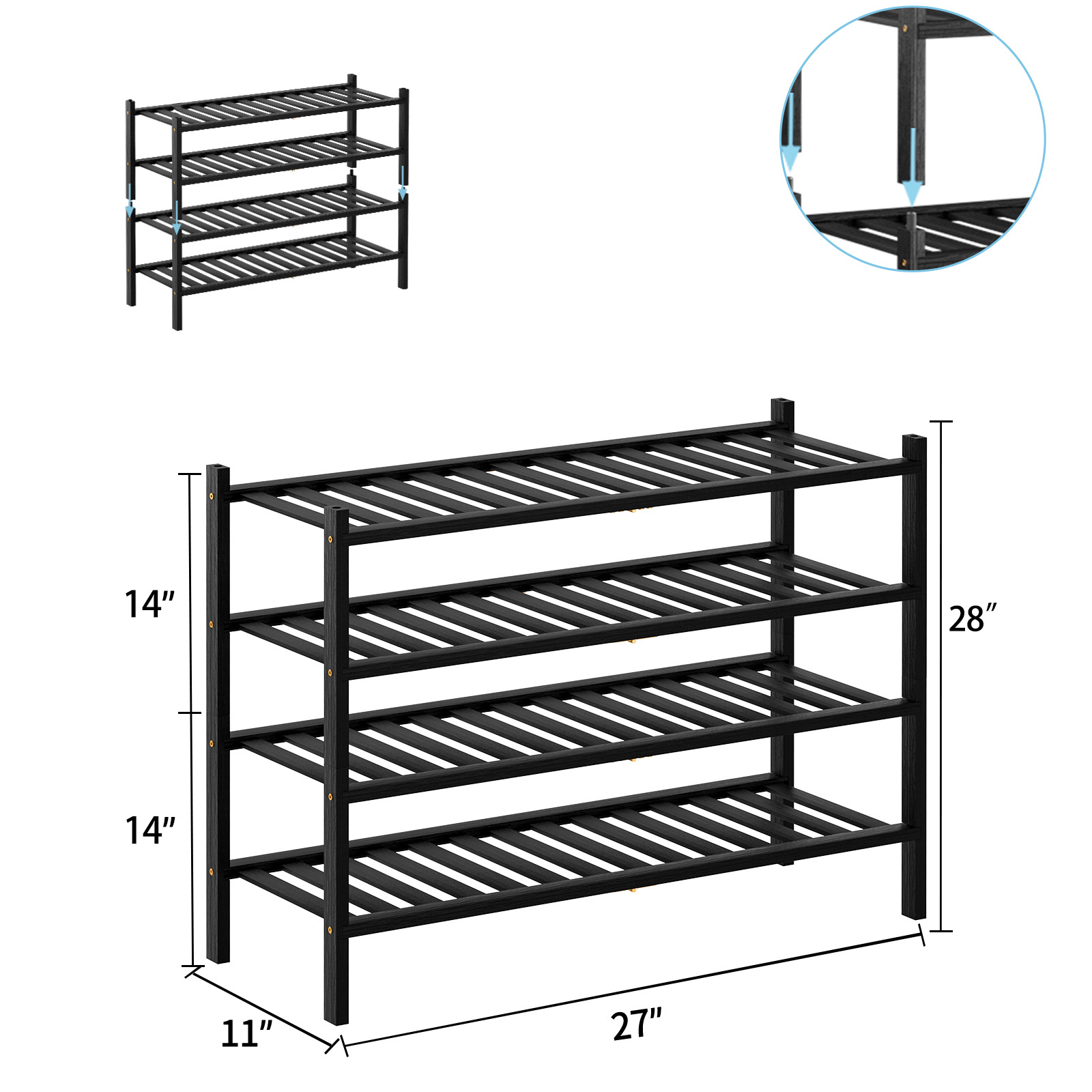 Zapatero plegable de bambú apilable, estante de almacenamiento multicapa para el hogar, ahorrador de espacio, éxito de ventas transfronterizo.