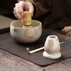 国境を越えた新しい手描き抹茶セット 和風茶道具 点茶百本立 陶器茶筅スタンド 7点セット