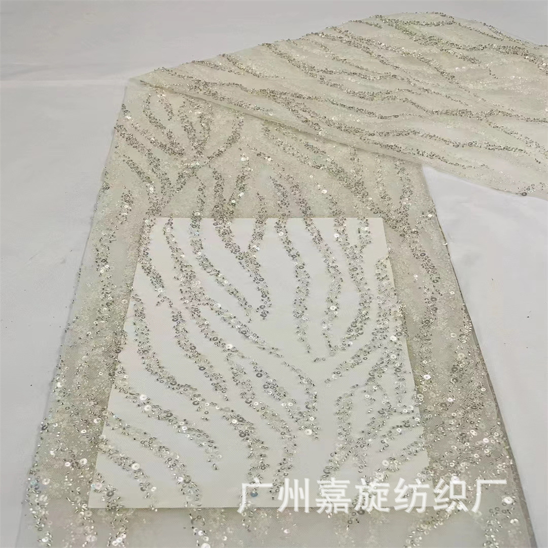 Cristal tubo onda patrón de lentejuelas malla de tela de encaje vestido de novia etapa desgaste moda tela JX2433