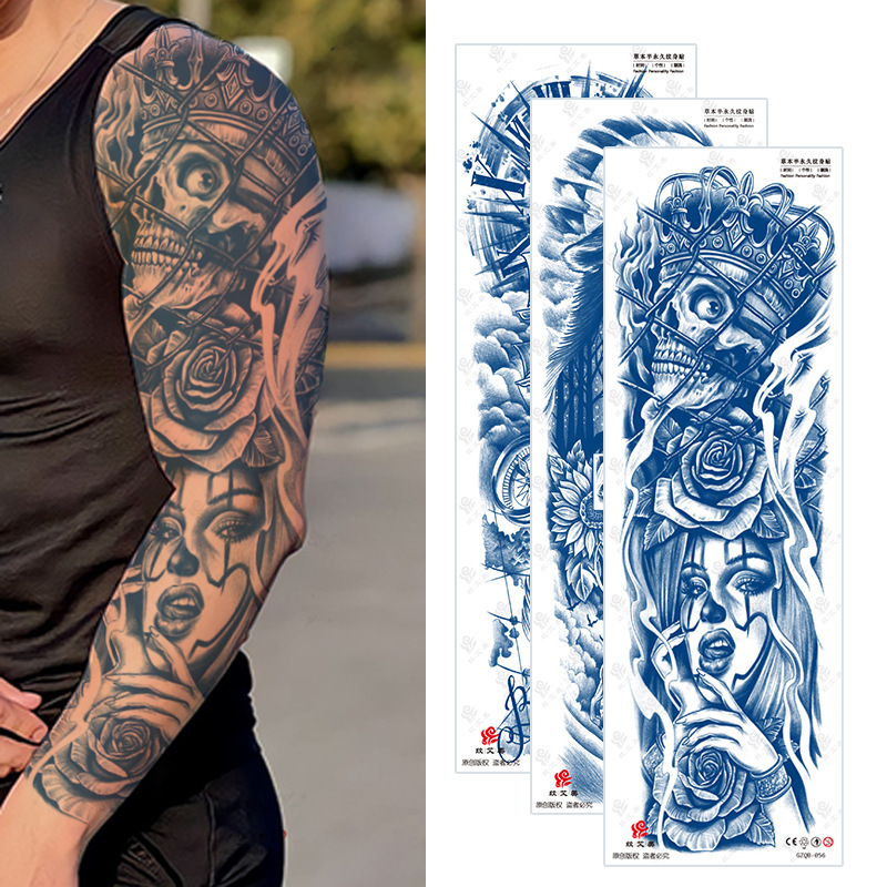 Cross-border waterproof long-lasting full-arm herbal tattoo stickers factory wholesale large picture men and women tattoo simulation in stock stickers