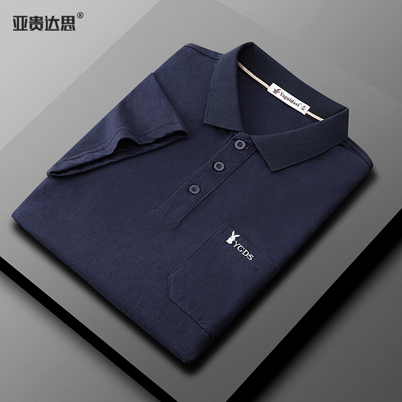 Verano de los hombres de mediana edad papá solapa de algodón bolsillo real Camiseta de manga corta de mediana edad y ancianos sueltos Top ropa de verano abuelo