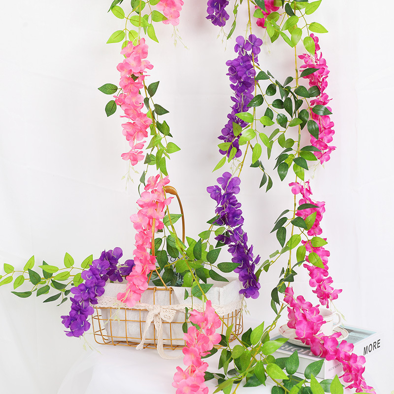Cross-border Wisteria Garland For Wedding Ceiling Decoration, Plastic Silk Garland, Dense Artificial Flower Vine_voghion.com