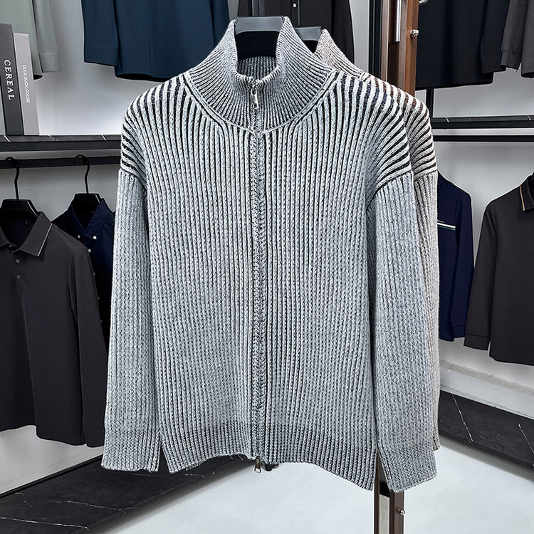 Cardigan suéter hombre otoño invierno engrosado vento perezoso comercio exterior casual outerwear chaqueta de cremallera hombre camisa de punto