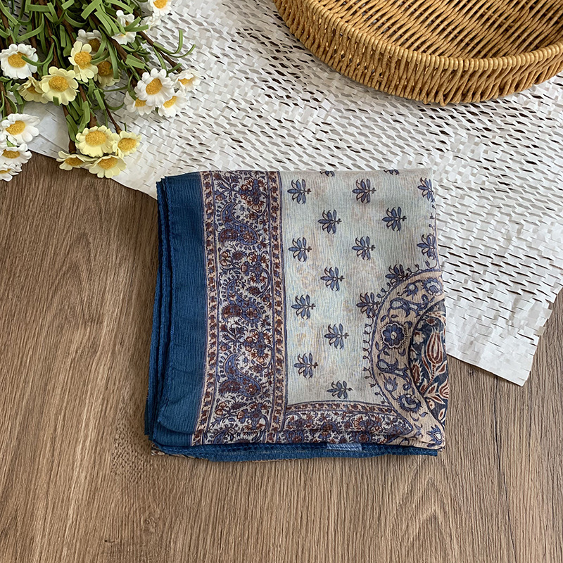 Bufanda de seda, bufanda cuadrada pequeña, personalidad retro, textura de algodón y lino, turbante, banda para el cabello, habitación con aire acondicionado de verano, protección para el cuello, chal exterior