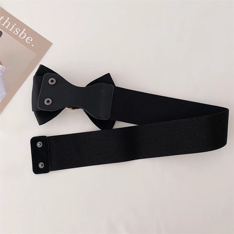 Inlay Design Sweet Bow Knot Cloth Elastic Band Inlay Rhinestones Women's Woven Belts