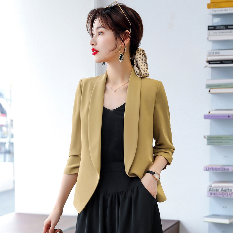 Thin Suit Women's Jacket Small Summer Middle Sleeve with Sling dress Two-piece Suit High-grade Professional suit