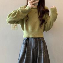 2024春秋内搭毛衣小个子短款上衣潮韩版淡紫色学院风针织打底衫女
