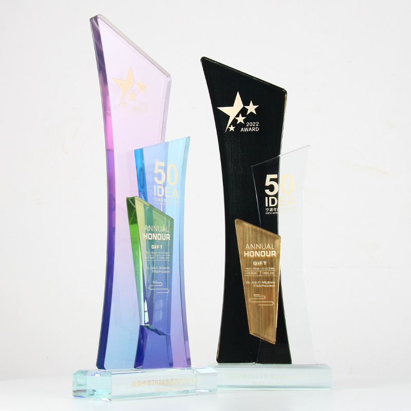 Trofeo de cristal de metal de sentido avanzado, reunión anual personalizada, premios de honor, excelente sistema de souvenirs de medallas de equipo de personal