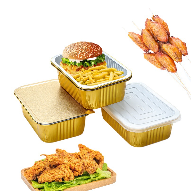 Disposable Aluminum Foil Lunch Box with Lid, High Temperature Resistant, Special Tin Foil Tray for Crayfish, Lunch Box, Tin Foil Box, Square
