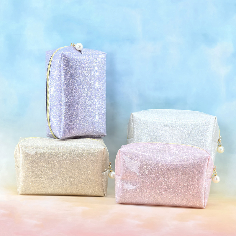2025 New Glitter Sequin Cosmetic Bag Light Luxury Women's Portable Bright Leather Storage Bag Cute Girly Heart Cosmetic Bag