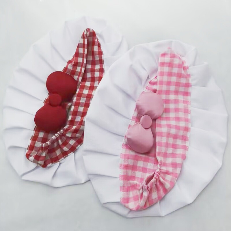 Cross-Border Red Bow Plaid Chef Hat for Girls, Cute Chef Hat for Girls, Suitable for Baking, Kitchen, and Photography